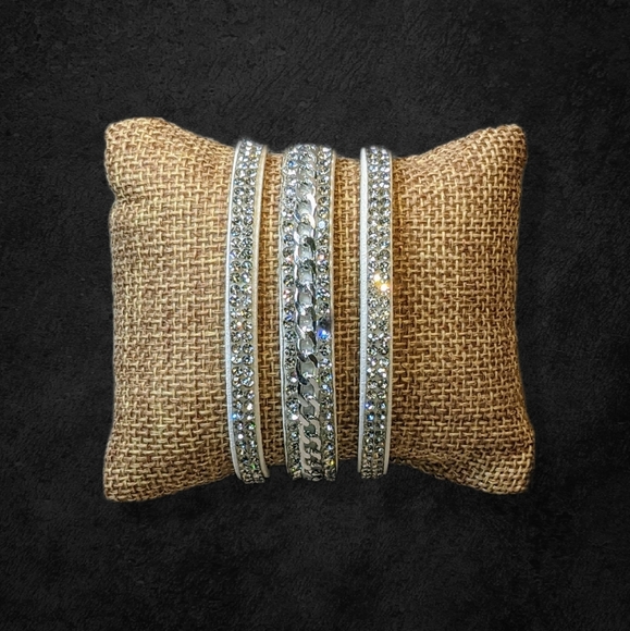 A4 New Bright White & Silver Crystal Rhinestone Wrap Bracelet Adjustable NEW - Picture 9 of 15